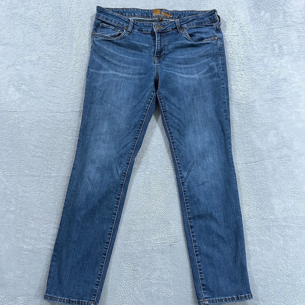 Kut From The Kloth Jeans 12 Slim Straight Leg Medium Wash Denim Whiskered